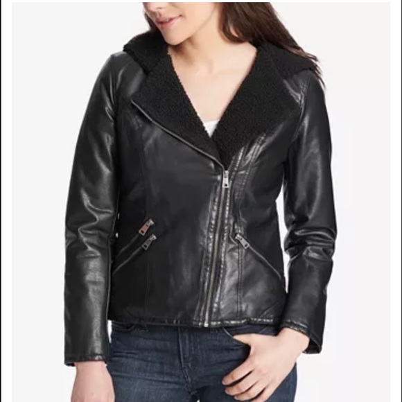 levi's faux leather hooded jacket